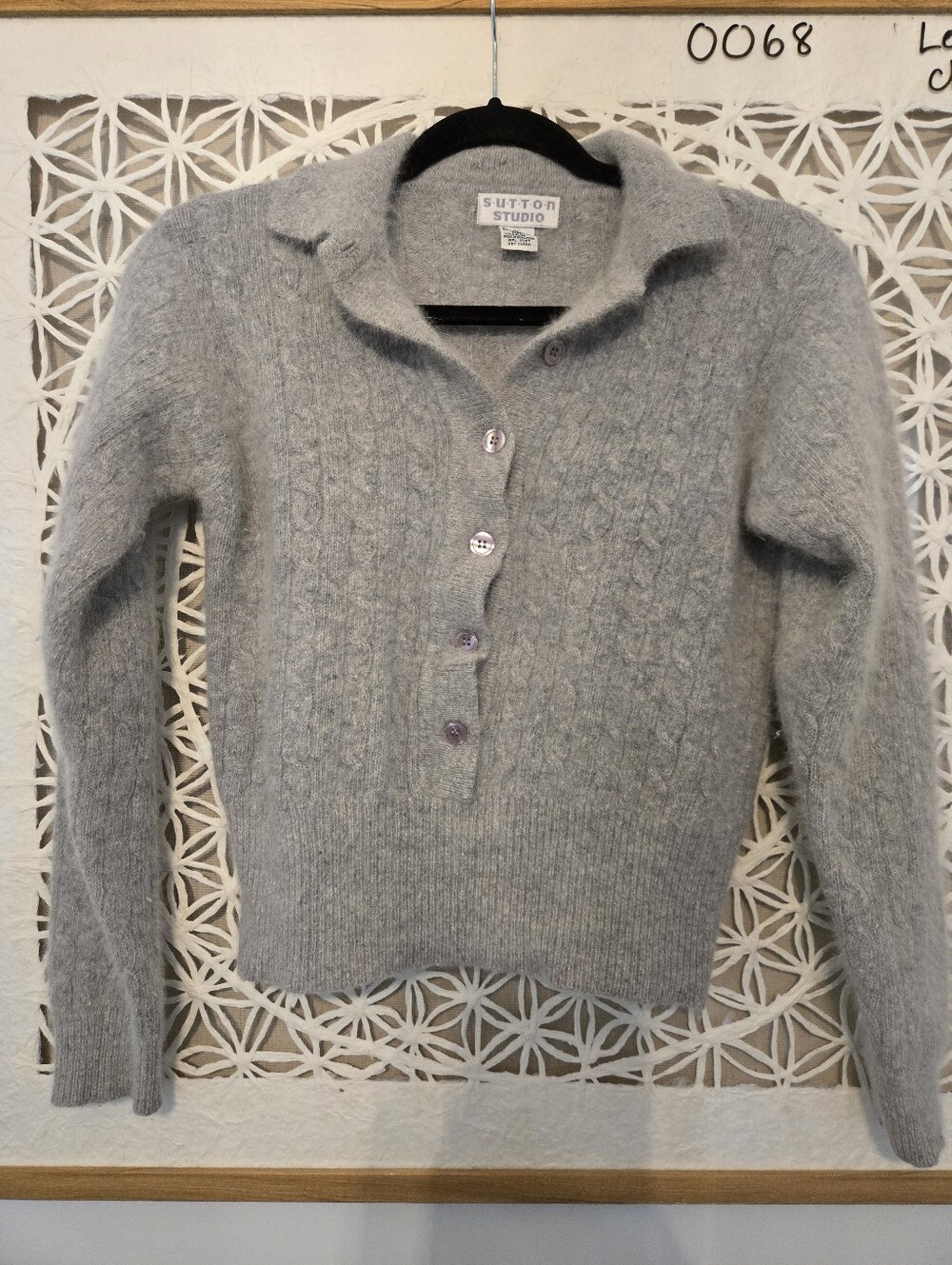 Vintage 90's Sutton Studio Gray Knit Buttoned Pullover Angora Fuzzy Sweater
